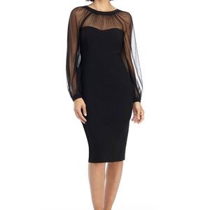Maggy London Elegant Black Sheer-Sleeve Cocktail Dress